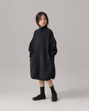Anishmai Siyah Oversize Sweat Elbise - Kız Çocuk