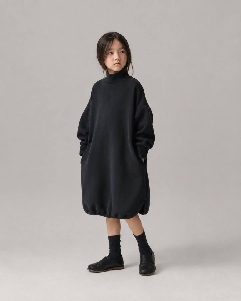 Anishmai Siyah Oversize Sweat Elbise - Kız Çocuk